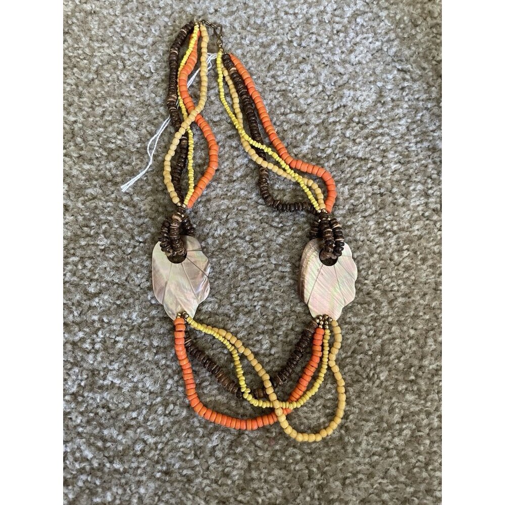 Multistrand Beaded Statement Necklace Shell Penda… - image 3